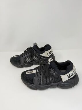 Moschino Black Sneakers with White Logo Heel Strap